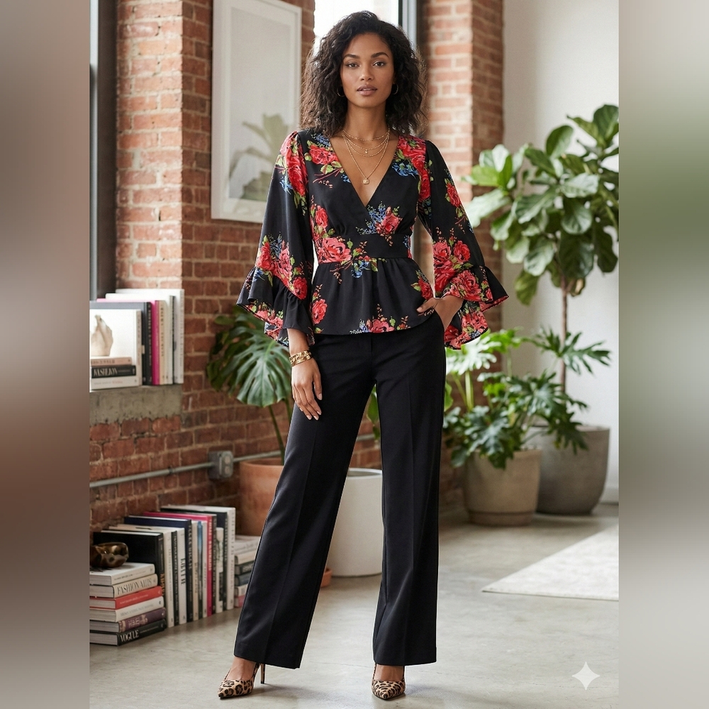 Betsey Johnson Black Floral Top